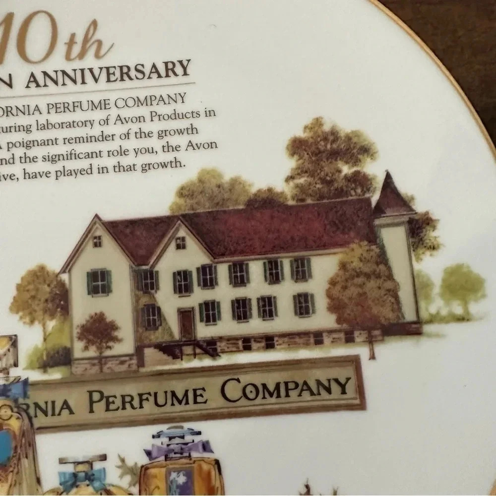 Avon 10th Anniversary California Perfume Company Commemorative Gold Lined Plate - Picture 3 of 7